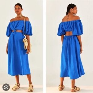 FARM Rio Midi Knot Dress - Blue | NWT